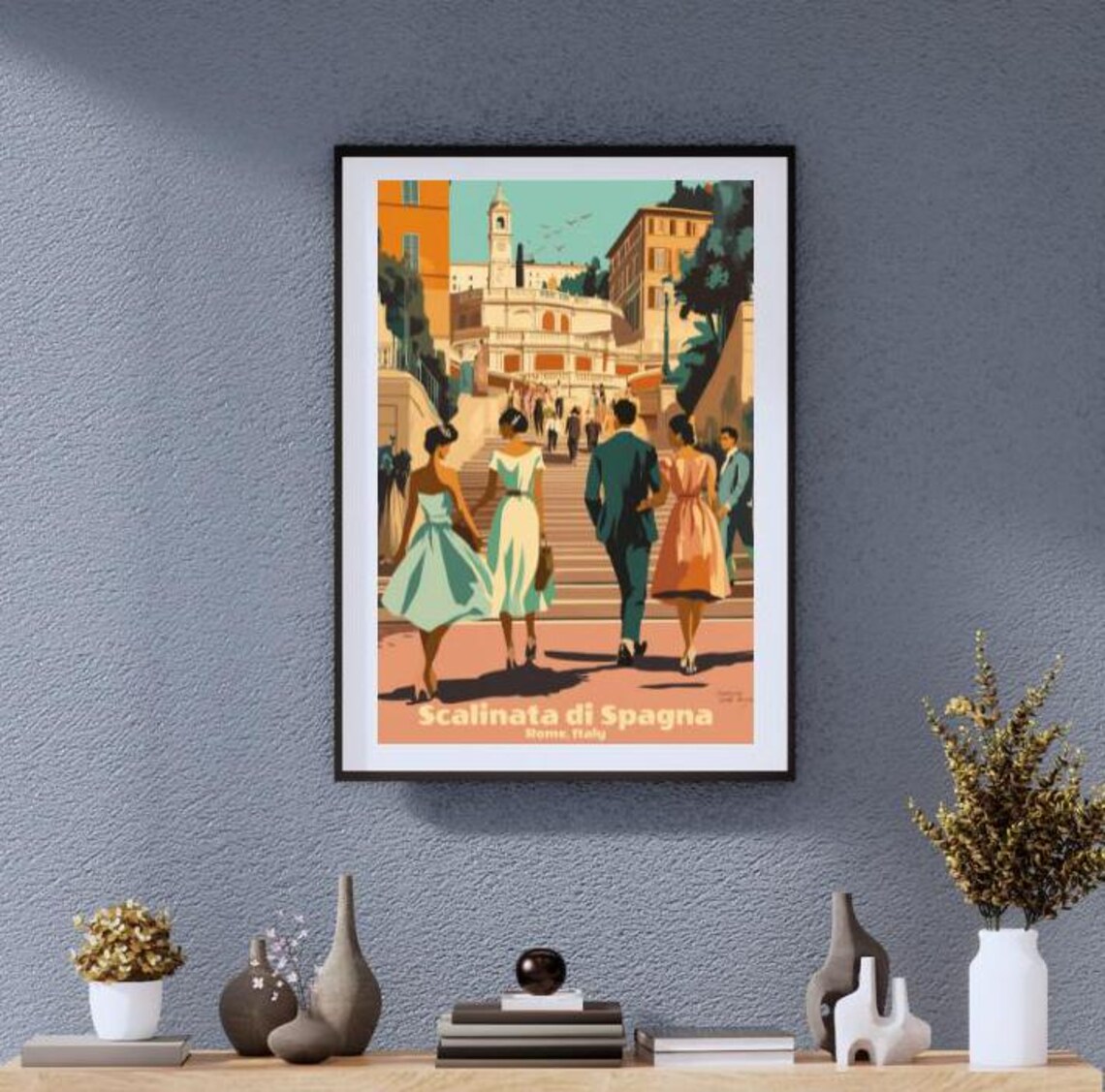 Vintage Spanish Steps Poster, Elegant Rome