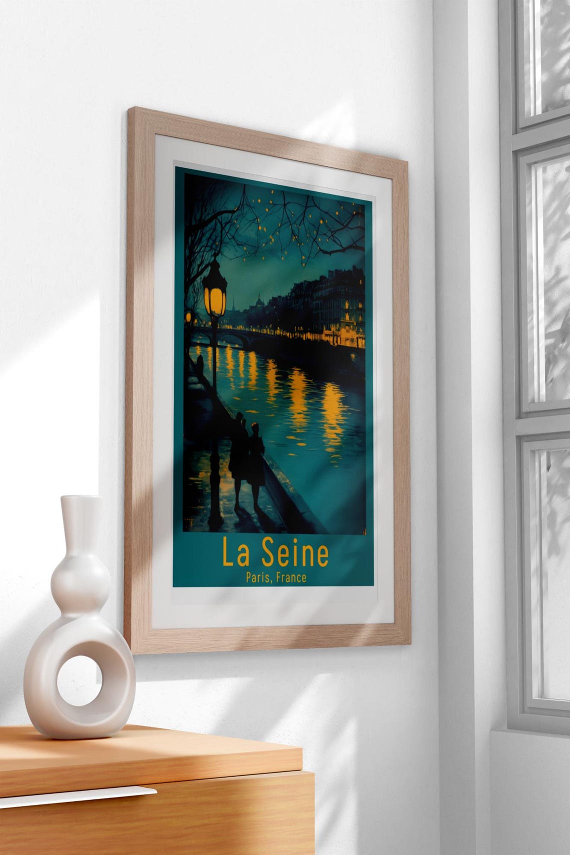 Vintage La Seine Paris Night River Couple Stroll Lights Poster - Image 3