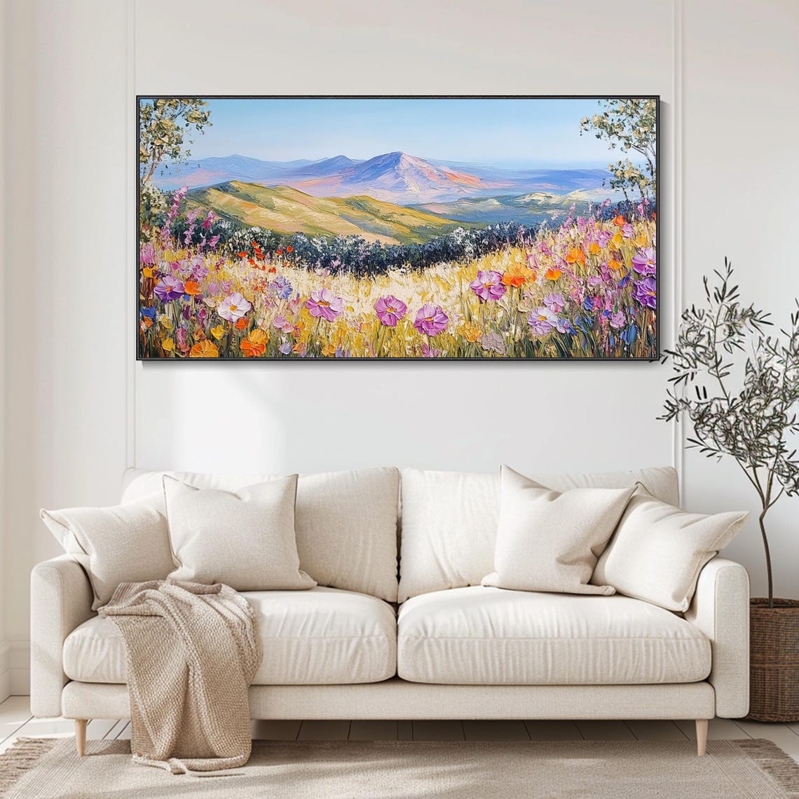 Mountain Wildflower Meadow Panoramic Bloom Landscape Impasto Poster - Image 4