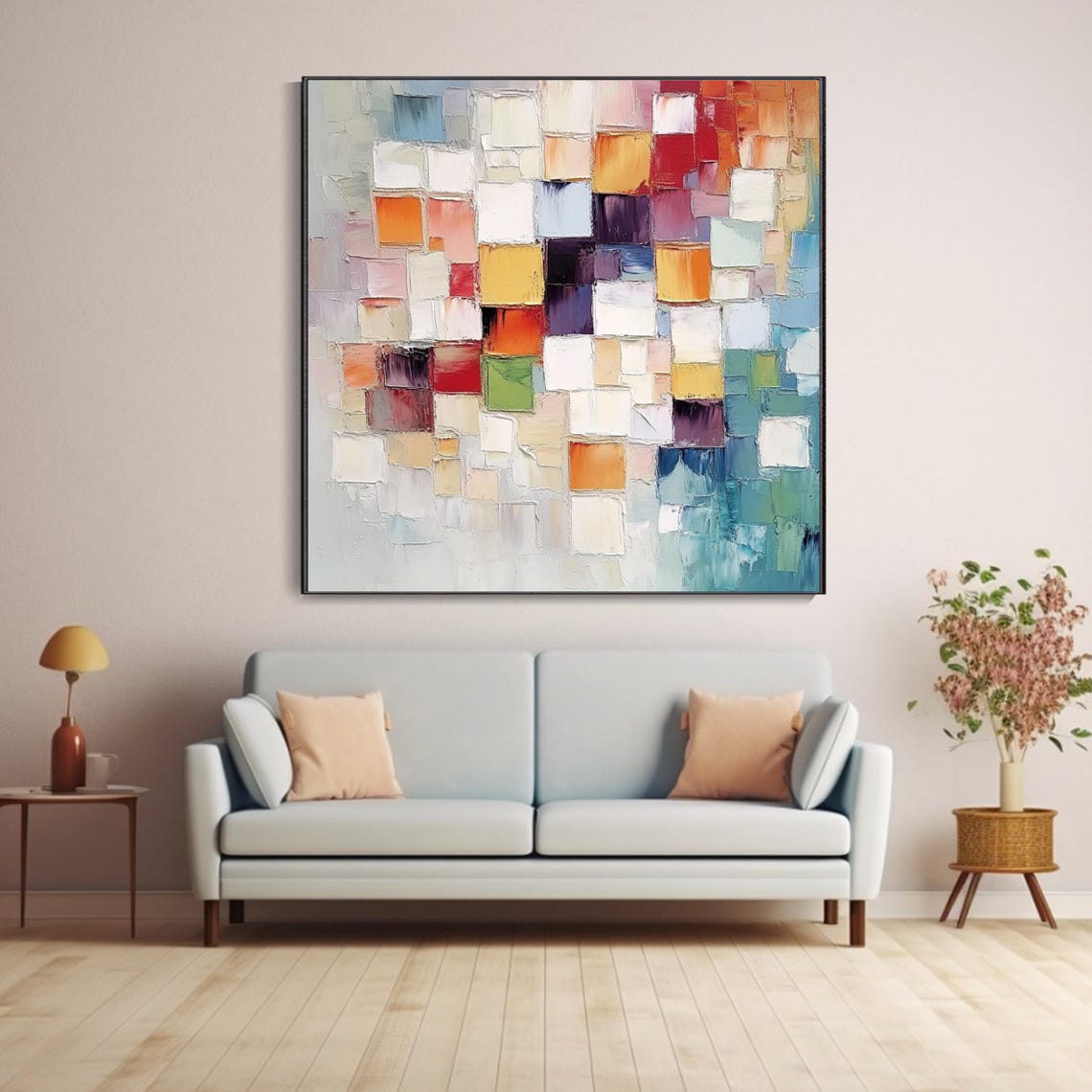 Colorful Abstract Geometric Mosaic Blocks Impasto Modern Poster - Image 4