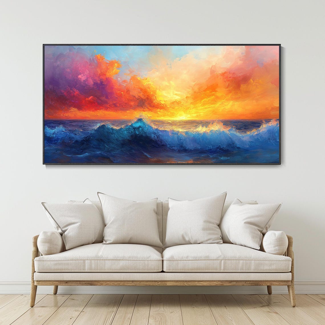 Fiery Sunset Ocean Wave Purple Orange Clouds Impasto Seascape Poster - Image 2