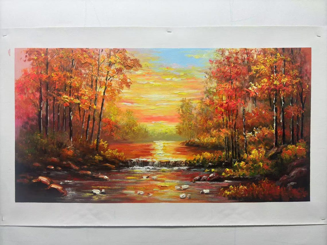 Golden Sunset Autumn Forest River Birds Romantic Landscape Poster - Image 4