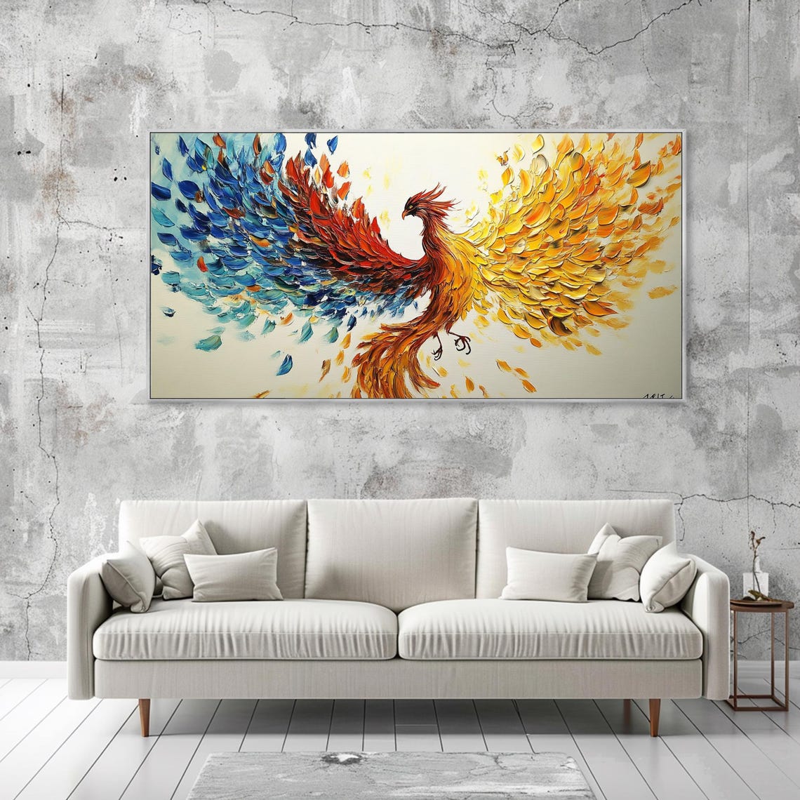 Phoenix In Flight Red Gold And Blue Feathers Bold Impasto Poster - Image 2