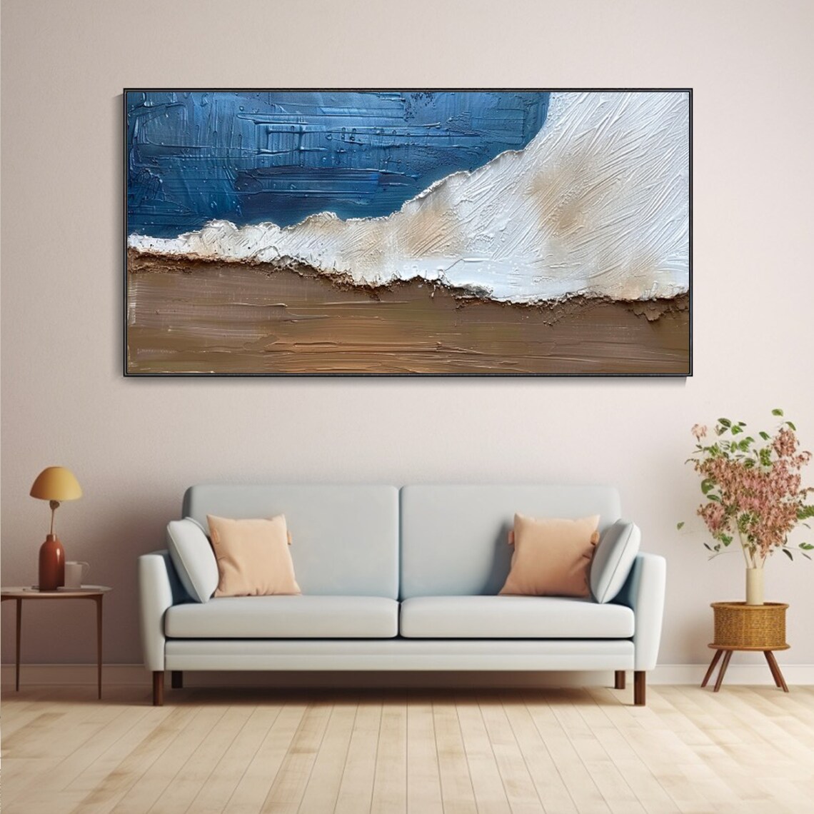 Abstract Blue Coastal Wave Beach Textured Oil Painting Sea Poster - Image 4