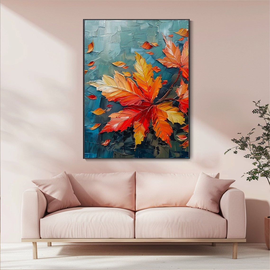 Vibrant Autumn Maple Leaves Textured Impasto Oil Painting Fall Poster - Image 4