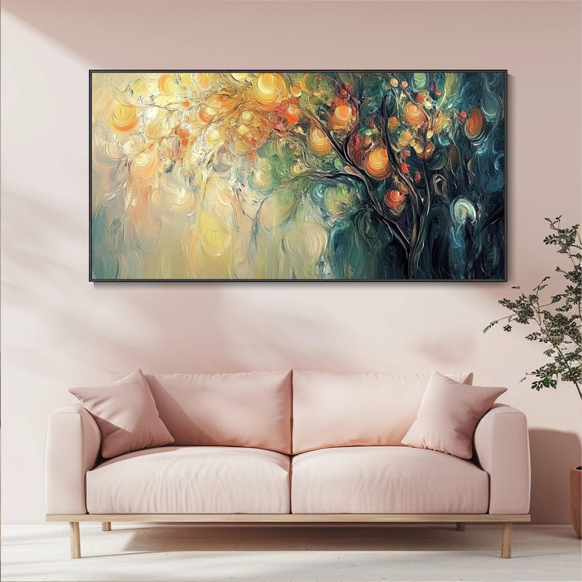 Abstract Swirling Tree Orange Gold Teal Impasto Modern Poster - Image 5