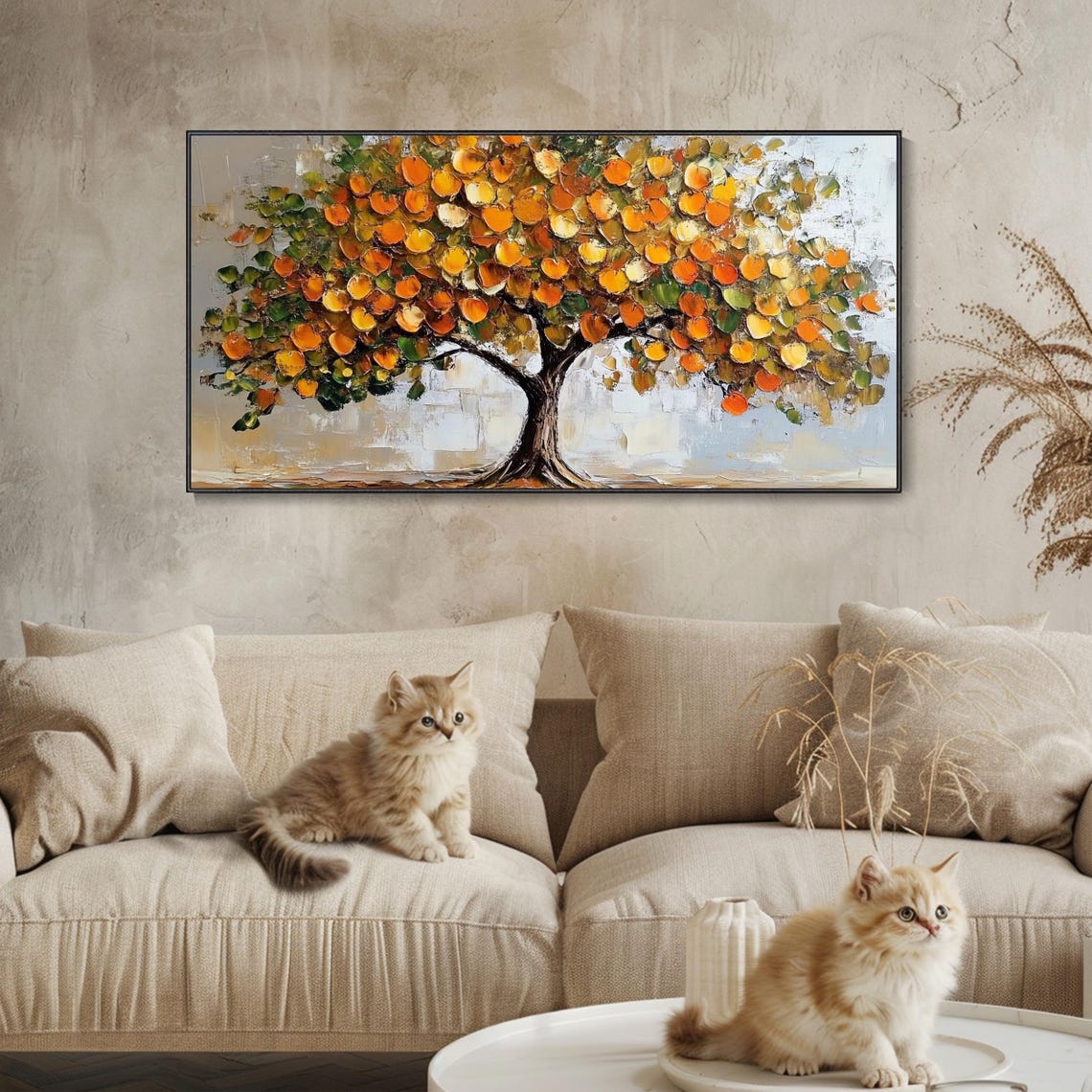 Orange Fruit Tree Abstract Impasto Beige Background Textured Poster - Image 4
