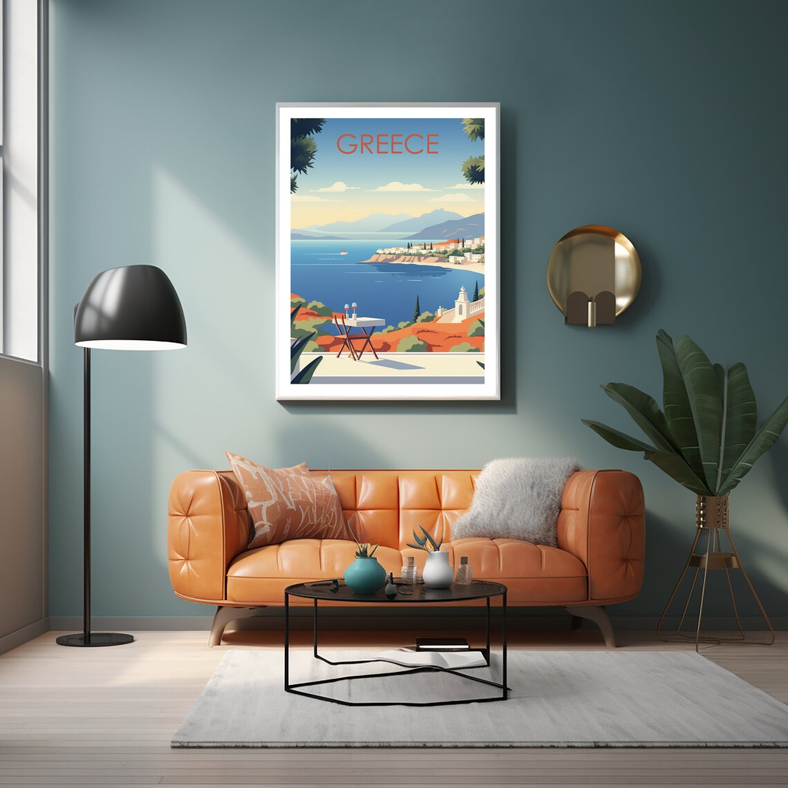 Greece Blue Aegean Coast Terrace Wine Sea View Travel Art Poster - Image 2