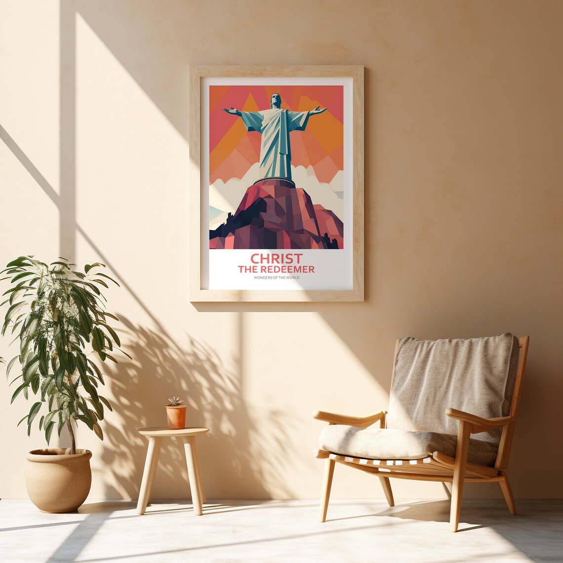 Christ the Redeemer Rio Brazil Geometric Sunset Travel Poster - Image 2