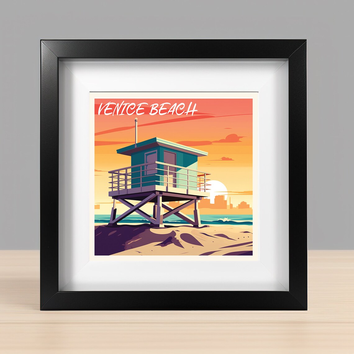 Venice Beach California Lifeguard Tower Sunset Travel Poster - Image 2