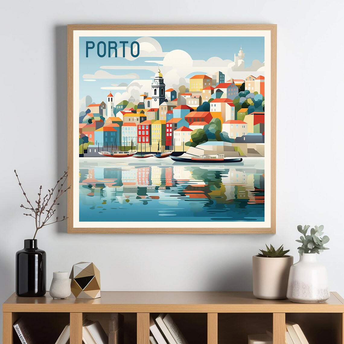 Porto Portugal Hillside Riverfront Colorful Houses Boats Travel Poster - Image 2