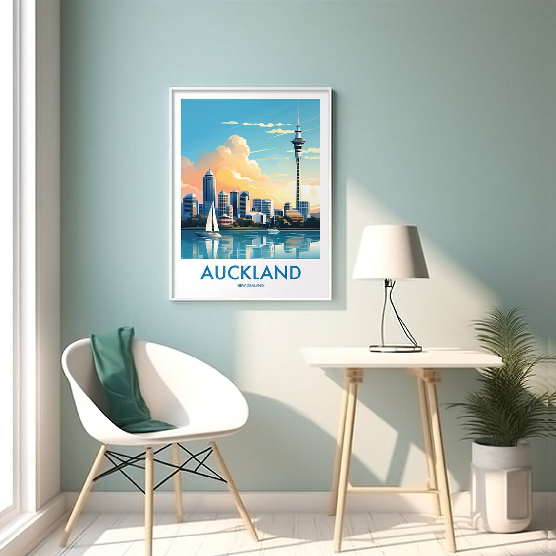 Auckland New Zealand Sky Tower Harbor Sailboats Vintage Travel Poster - Image 2