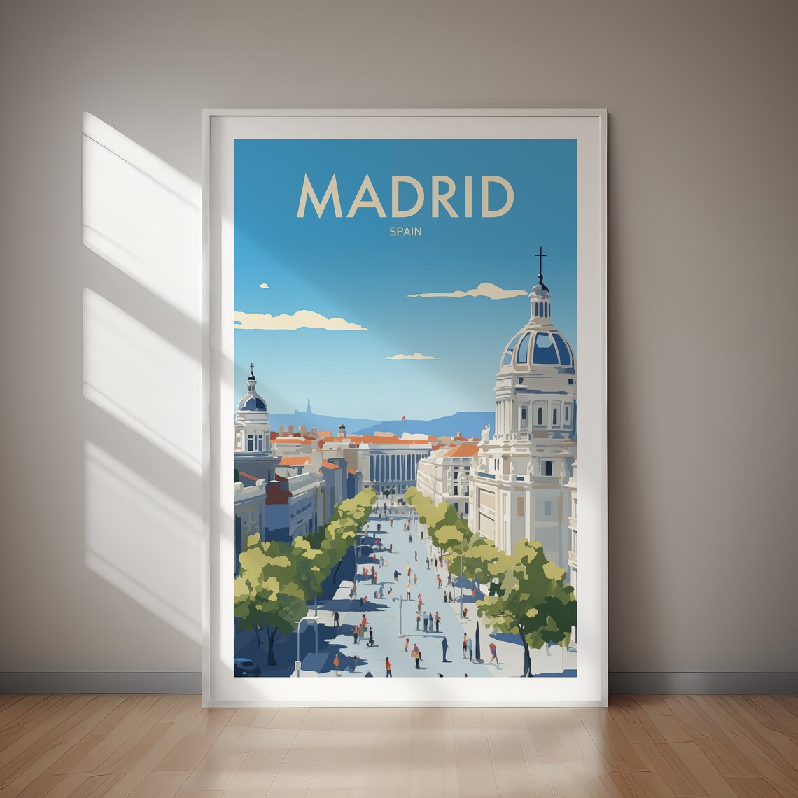 Madrid Spain Gran Via Sunny Street Domed Church Cityscape Poster