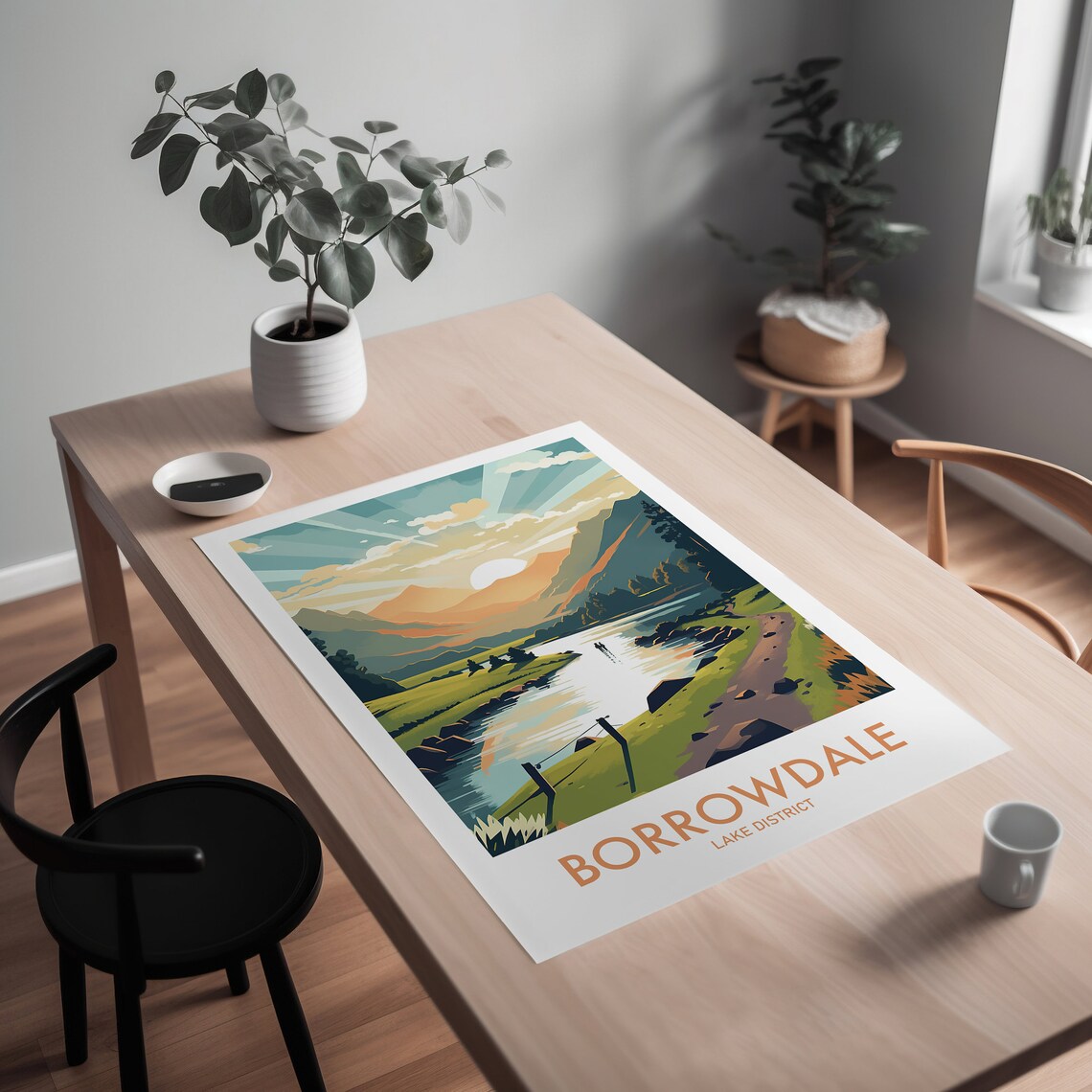 Borrowdale Lake District Sunrise Valley Mountain Lake Travel Poster - Image 2