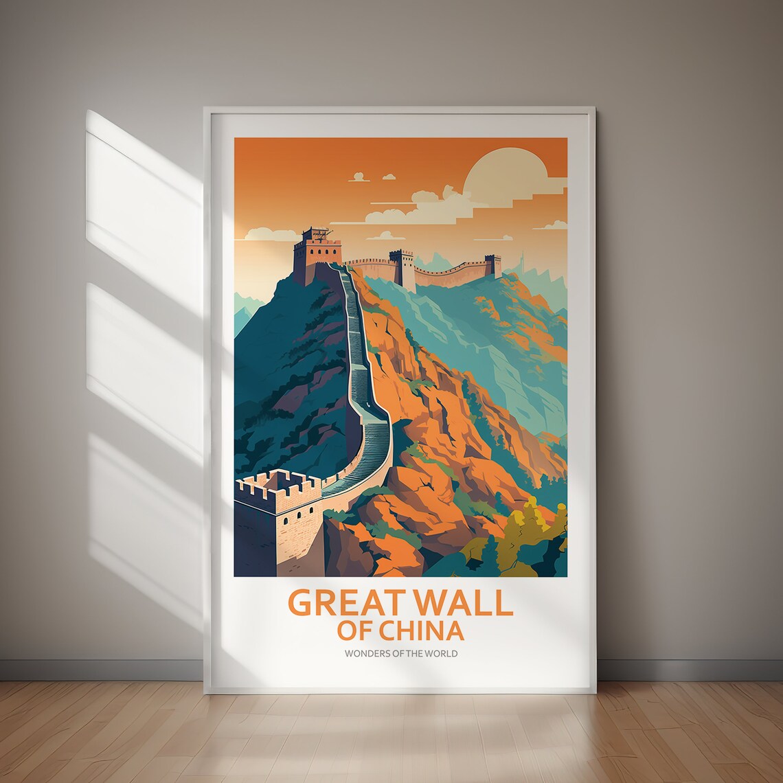 Great Wall of China Mountains Sunset Wonders World Travel Poster