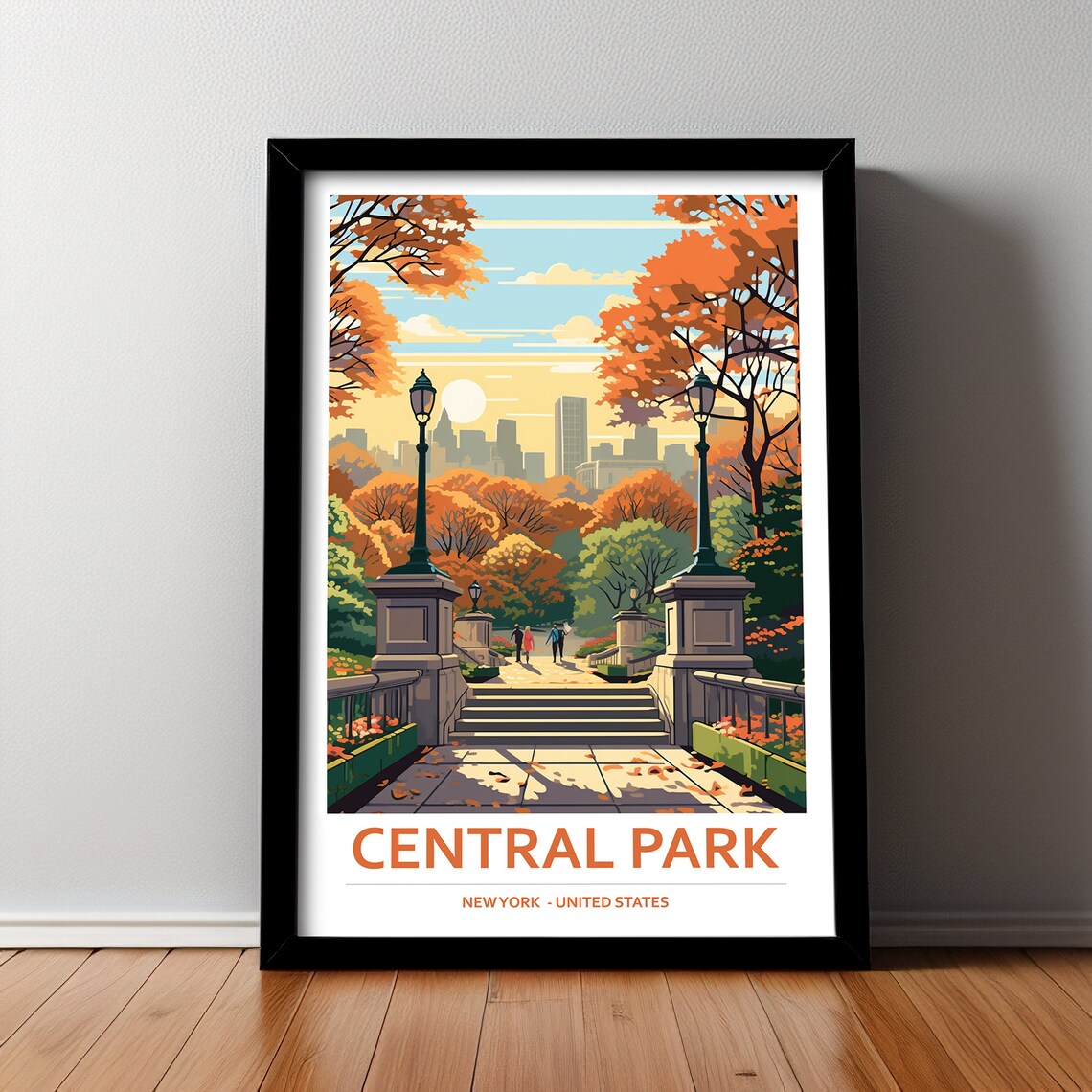 Central Park New York Autumn Gateway Park Scene Travel Poster - Image 2