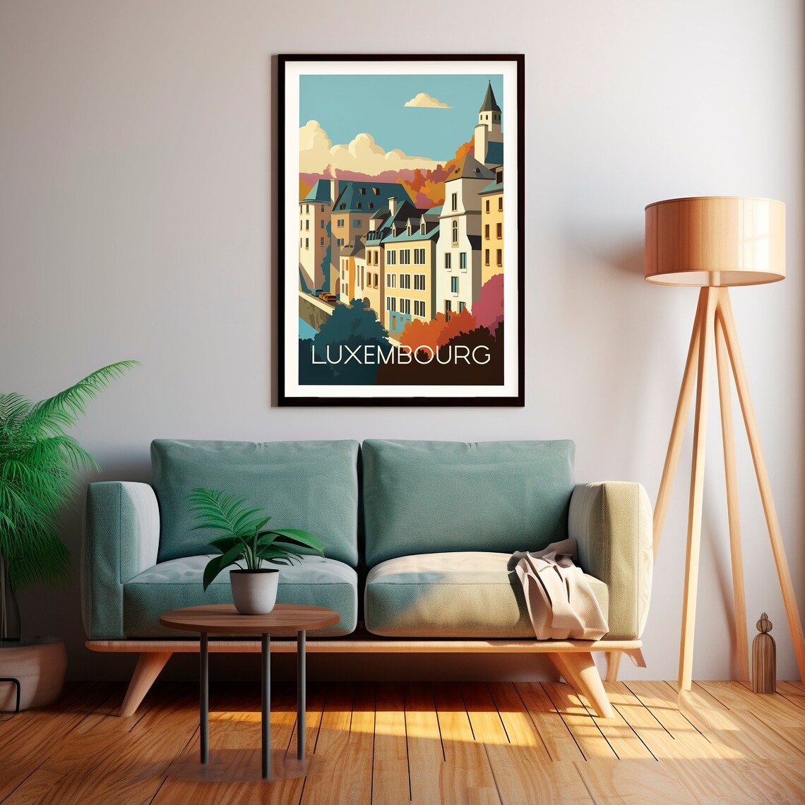 Luxembourg Old Town Street Autumn Colorful Travel Art Poster