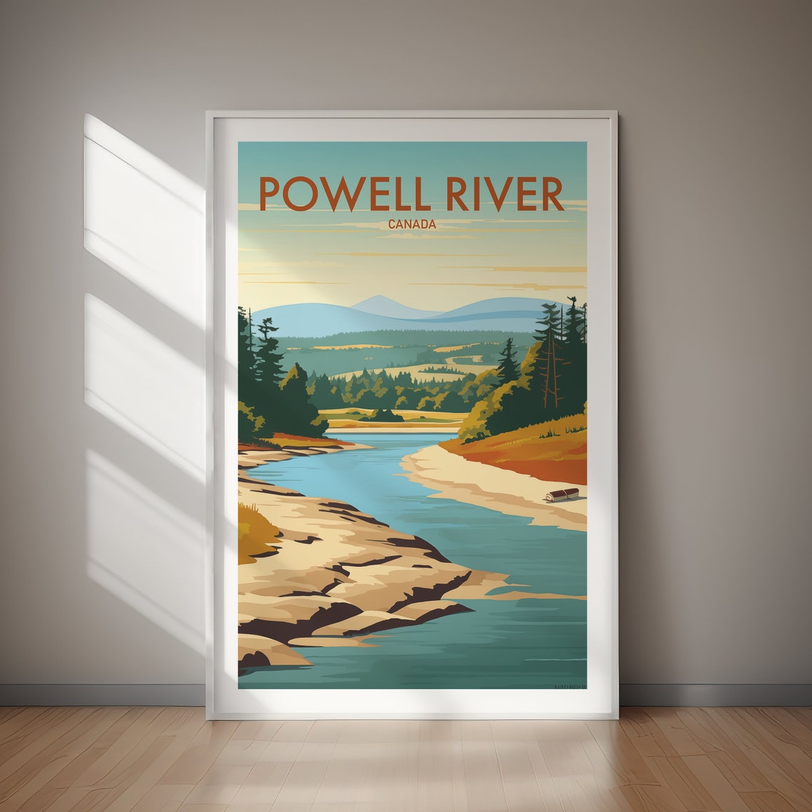 Powell River Canada Rocky Shoreline Forest Nature Travel Poster
