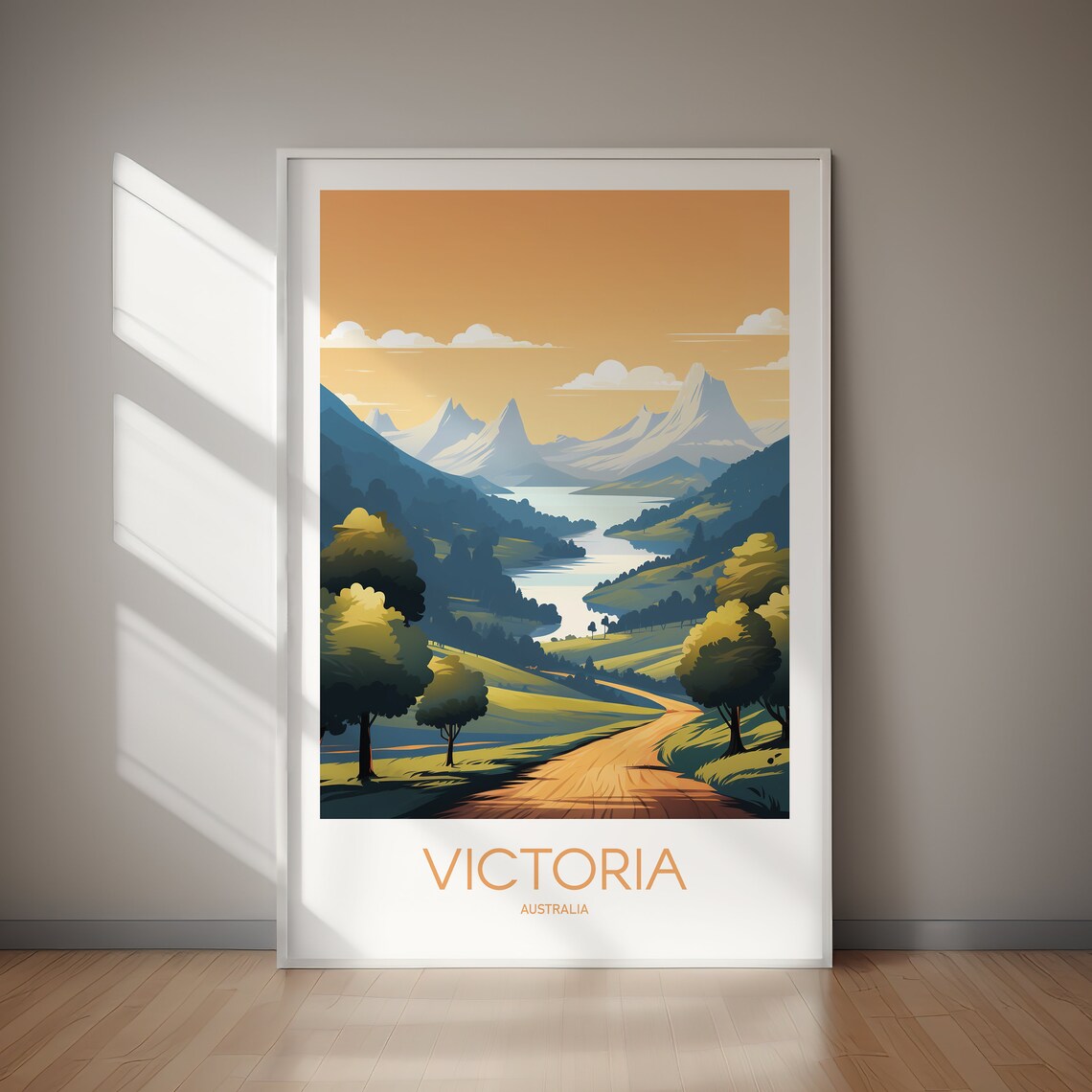 Victoria Australia Mountain Valley Sunset Landscape Travel Poster