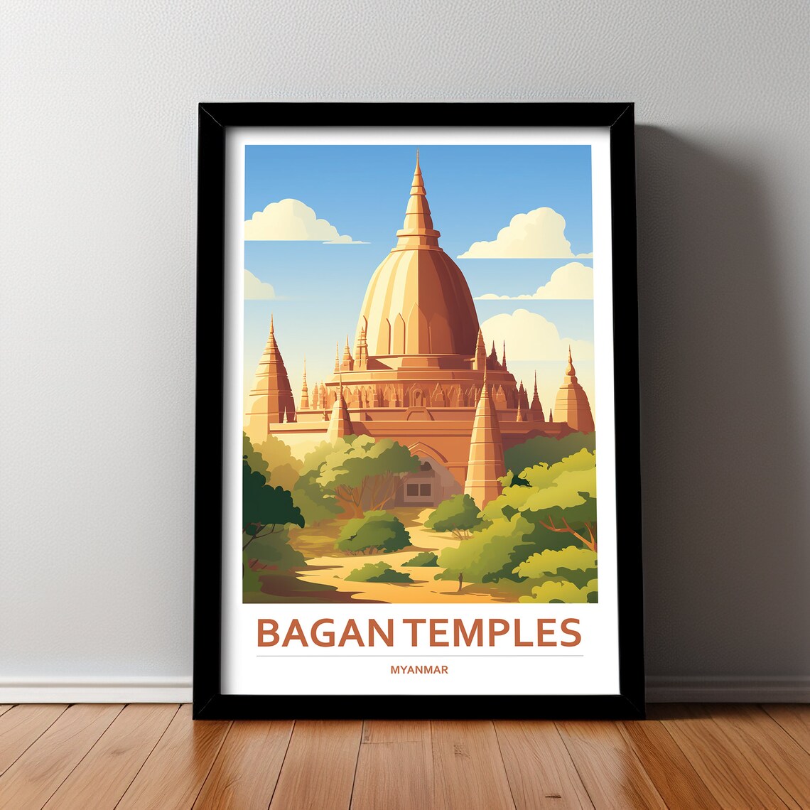 Bagan Temples Myanmar Travel Poster, Travel Art Print