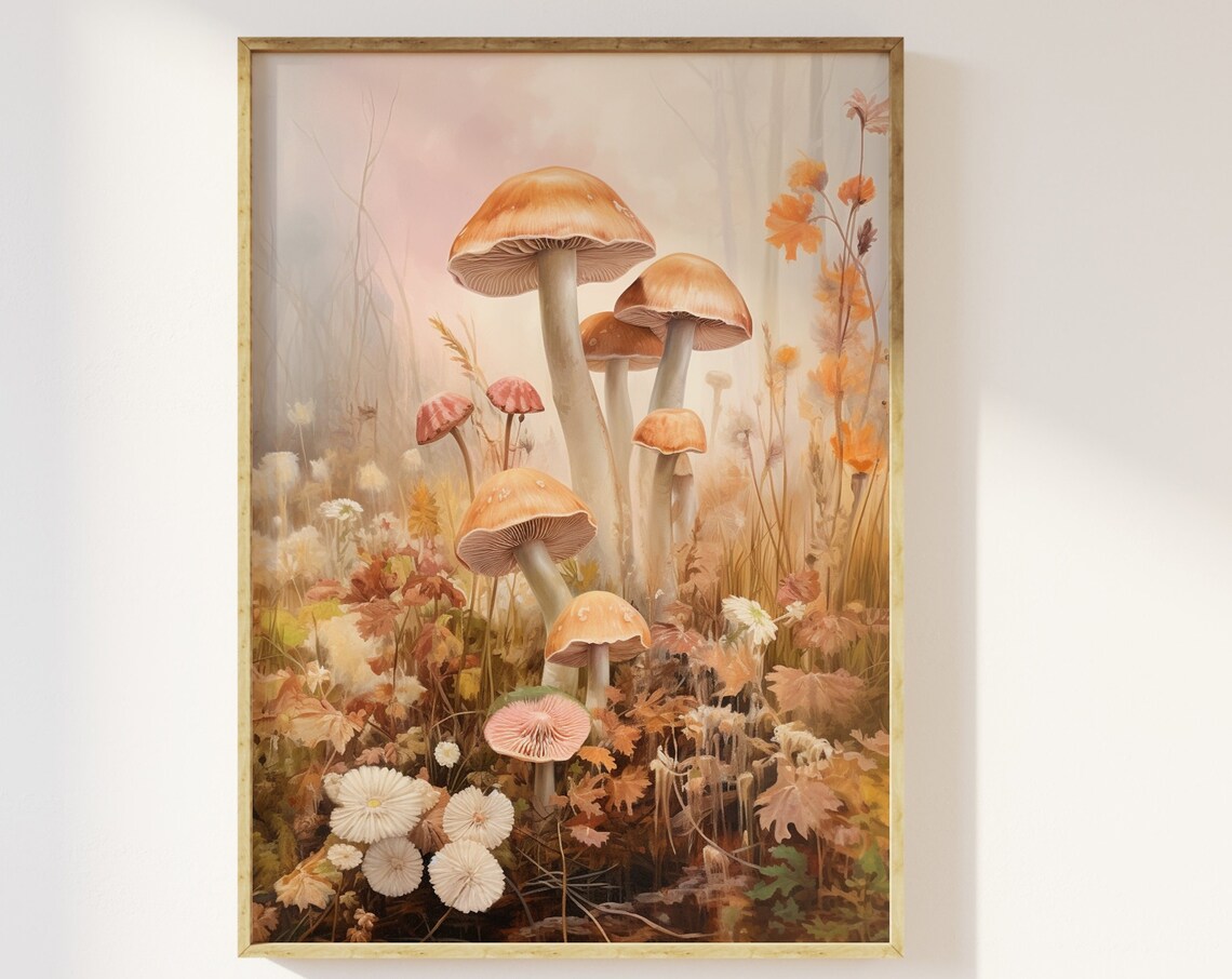 Delicate Mushrooms Cottagecore Woodland Art Print