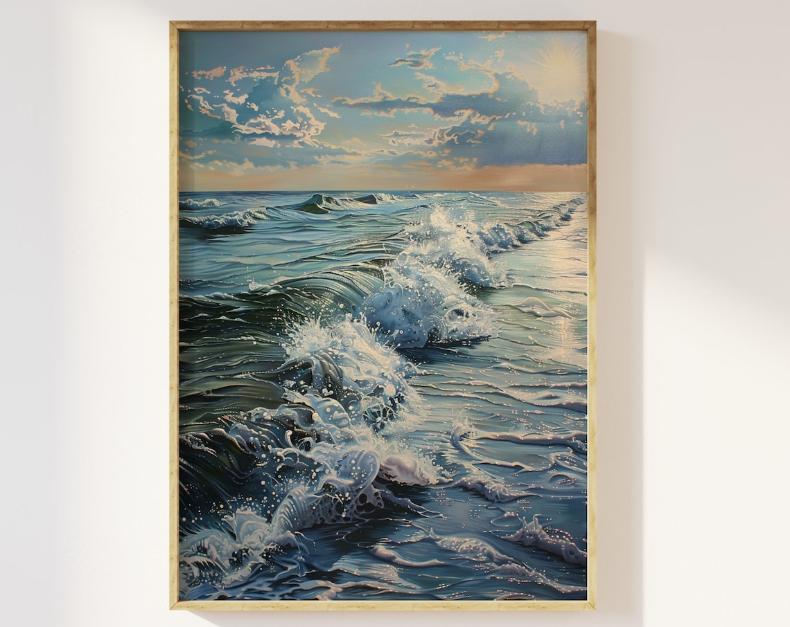 Ocean Waves Art Print, Tranquil Coastal Seascape