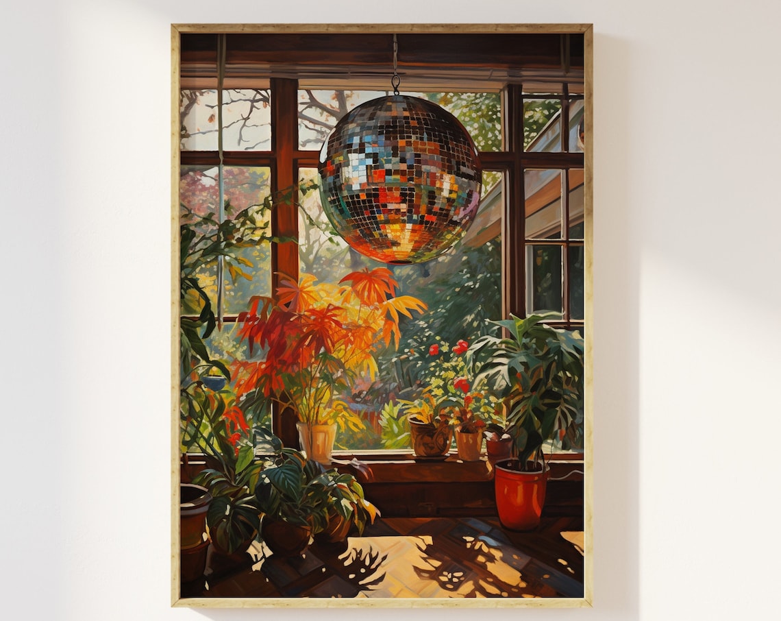 Disco Ball Conservatory Art Print, 1970s Retro Style