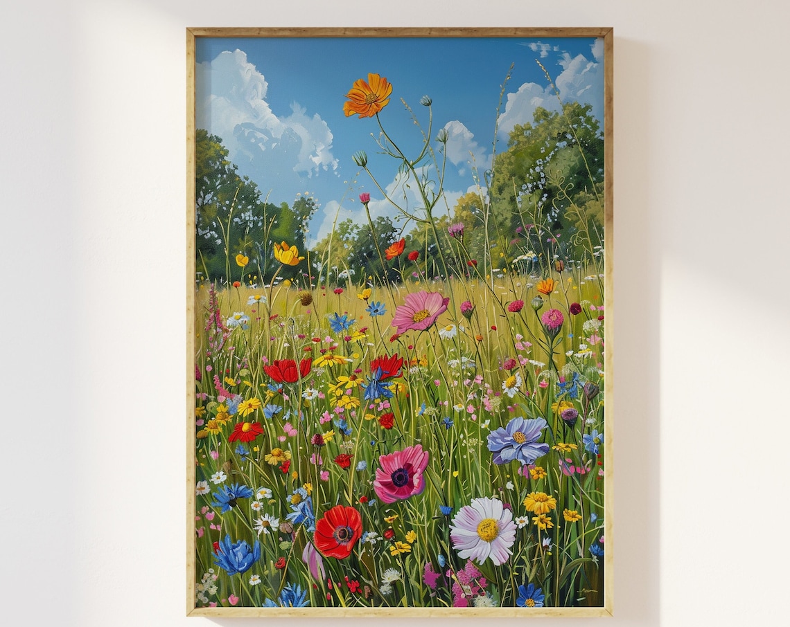 Wildflower Summer Meadow Art Print, Botanical Floral