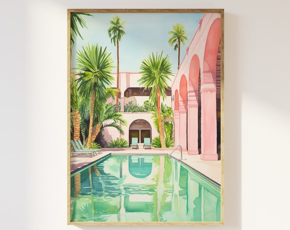 Palm Springs Hotel Vacation Art Print, Retro California