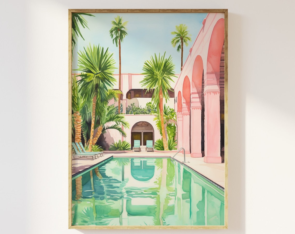 Palm Springs Hotel Vacation Art Print, Retro California