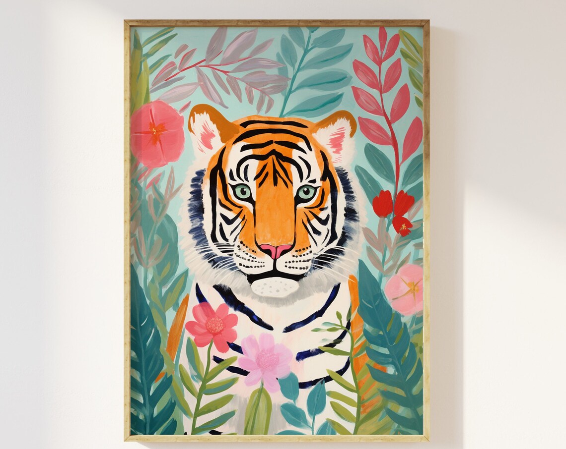 Tiger In Pastel Botanical Jungle Art Print