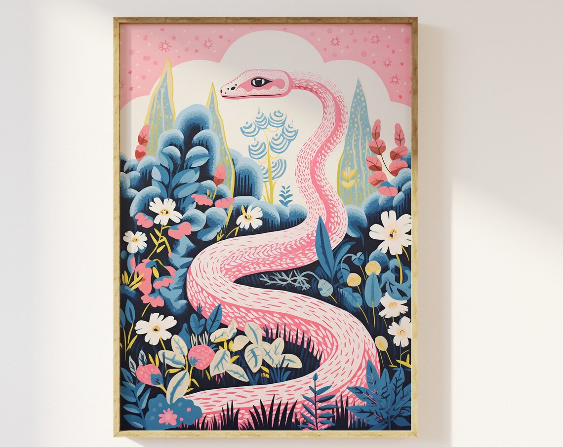 Snake Pastel Botanical Jungle Art Print, Kids Nursery Decor