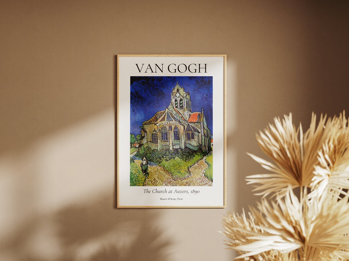 Van Gogh The Church at Auvers Gothic Steeple 1890 Exhibition Art Poster - Image 5