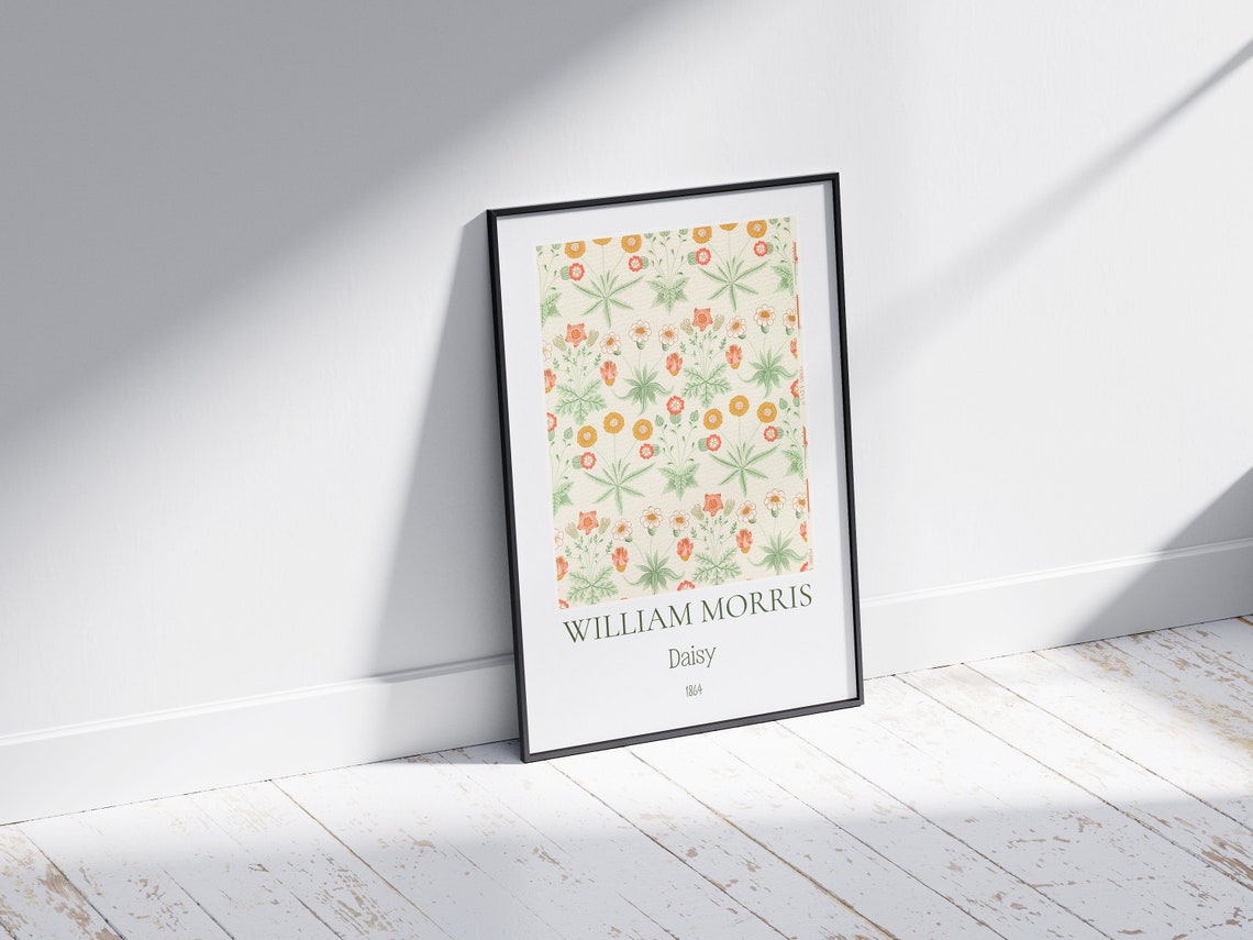 William Morris Daisy Coral Orange Floral Pattern Exhibition Wall Art - Image 7