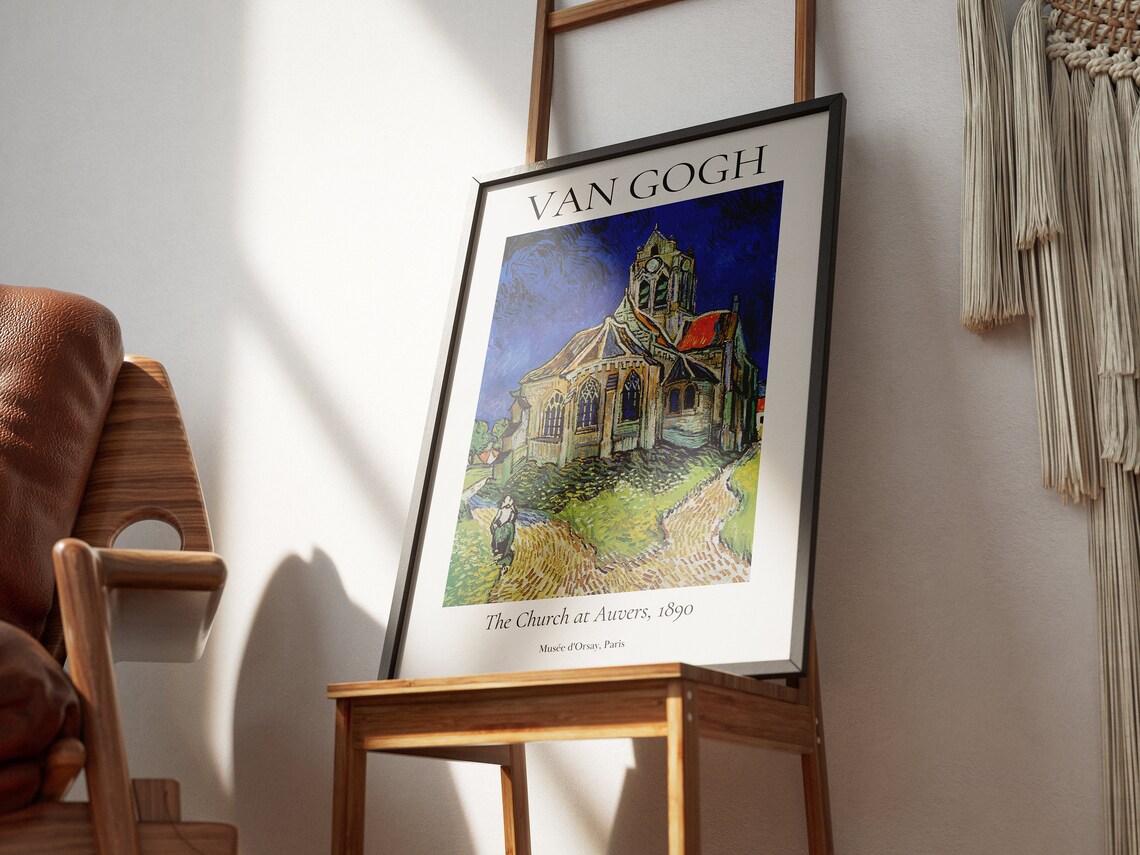 Van Gogh The Church at Auvers Gothic Steeple 1890 Exhibition Art Poster - Image 2