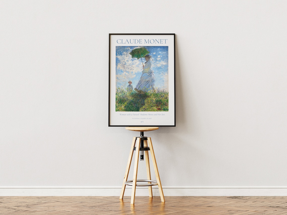 Monet Woman with a Parasol Madame Monet Meadow 1875 Exhibition Art Poster - Image 2