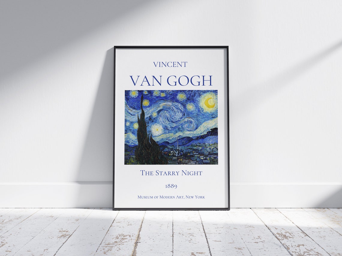 Van Gogh The Starry Night 1889 Swirling Night Sky Moon Art Poster - Image 7