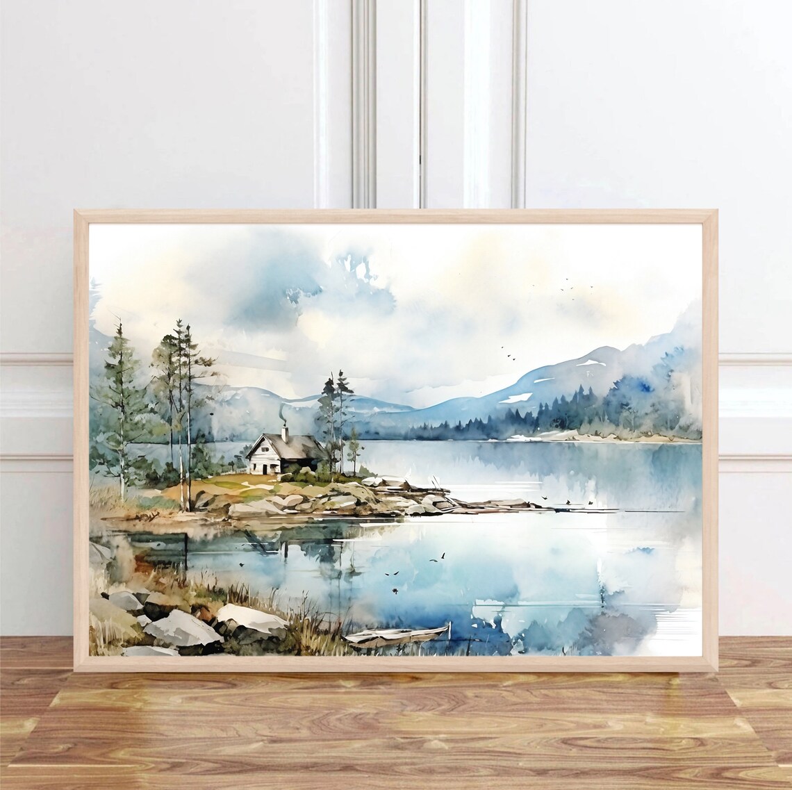 Lake House Watercolor Landscape, Norway Art Print - Image 3