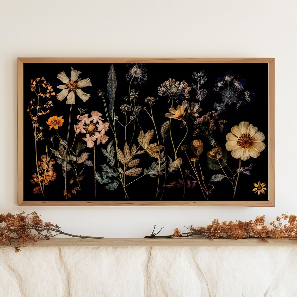 Pressed Wildflowers Botanical Black Background Floral Art Poster - Image 4