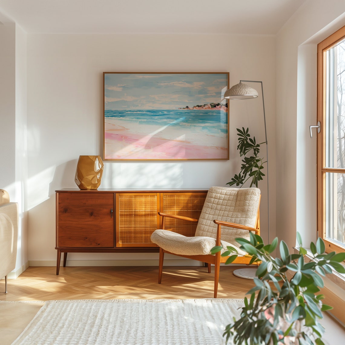 Pink Sand Blue Ocean Abstract Beach Coastal Painting Art Poster - Image 2