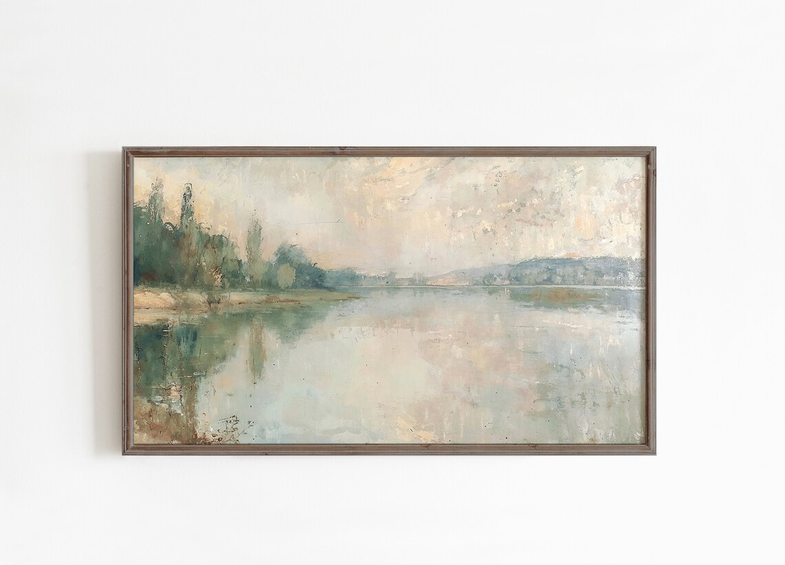 Impressionist Lake Landscape with Misty Reflections Art Poster - Image 2