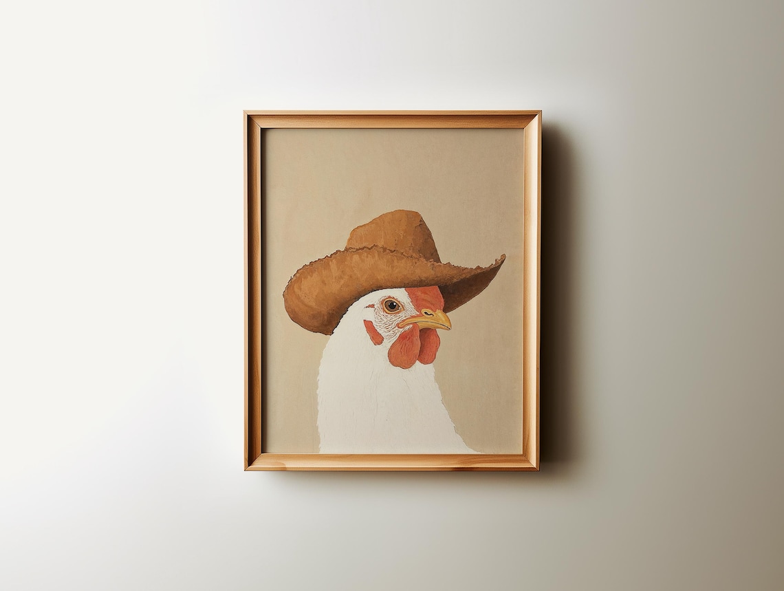 Cowgirl Chicken in Cowboy Hat Western Farmhouse Nursery Wall Art