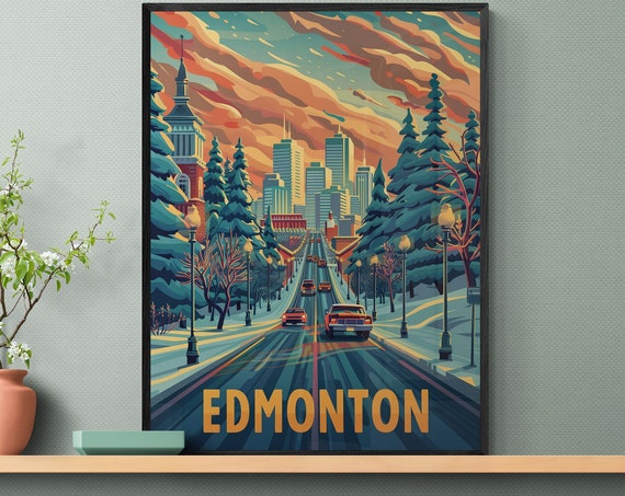 Edmonton Colorful Vintage Poster Retro Art Print For Home Decor Unique Travel Souvenir Gift