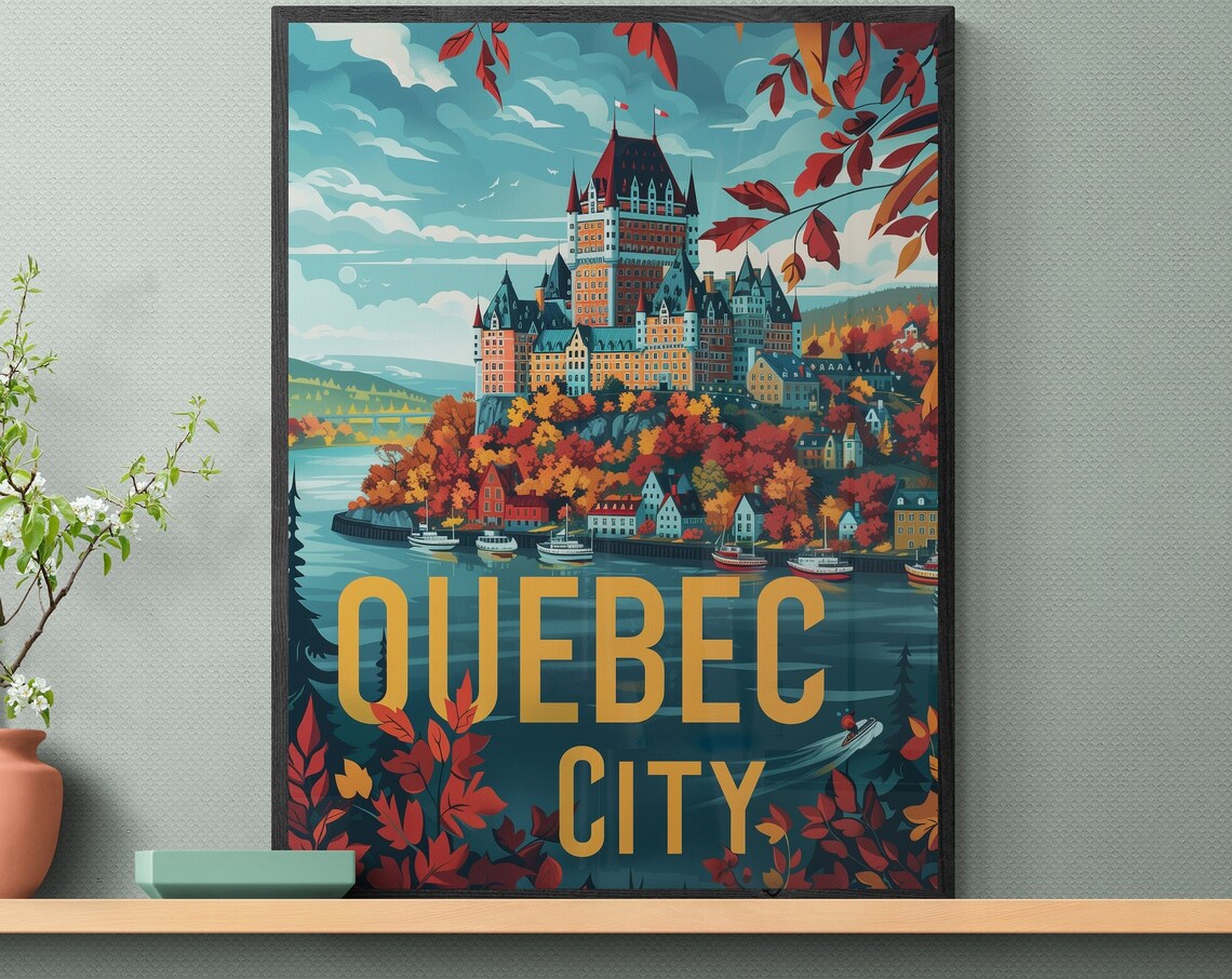 Quebec City Chateau Frontenac Harbor Autumn Foliage Travel Poster - Image 3