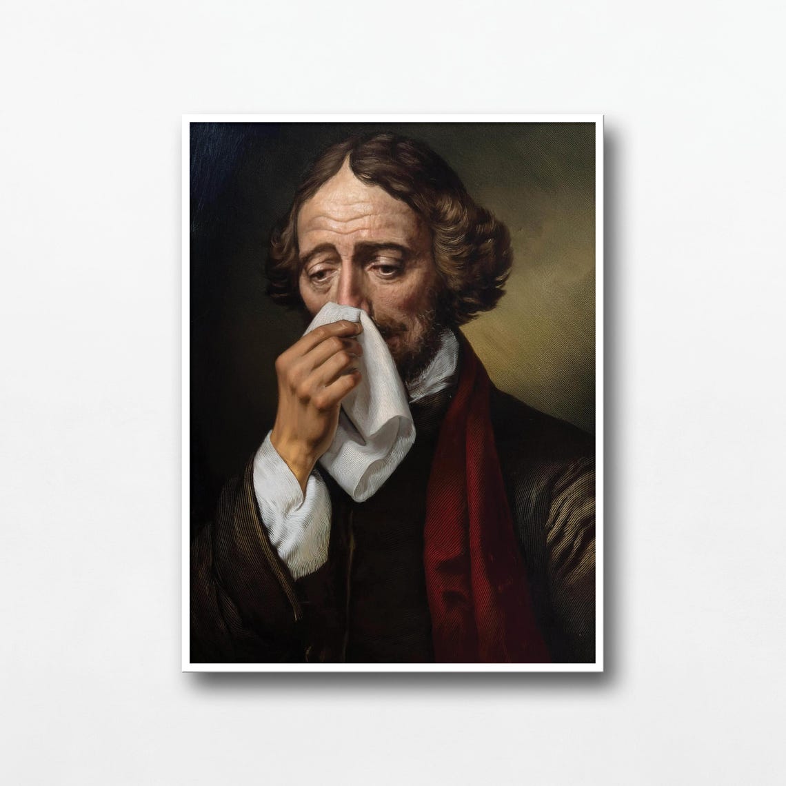 Funny Bathroom Red Scarf Man Cloth Nose Classical Painting Poster - Image 3
