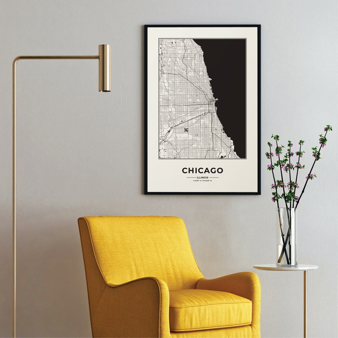 Chicago Illinois City Street Map Black White Minimalist Poster - Image 2
