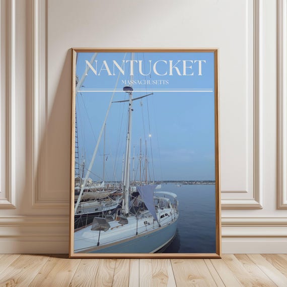 Nantucket Harbor Print Coastal New England Sailboats
