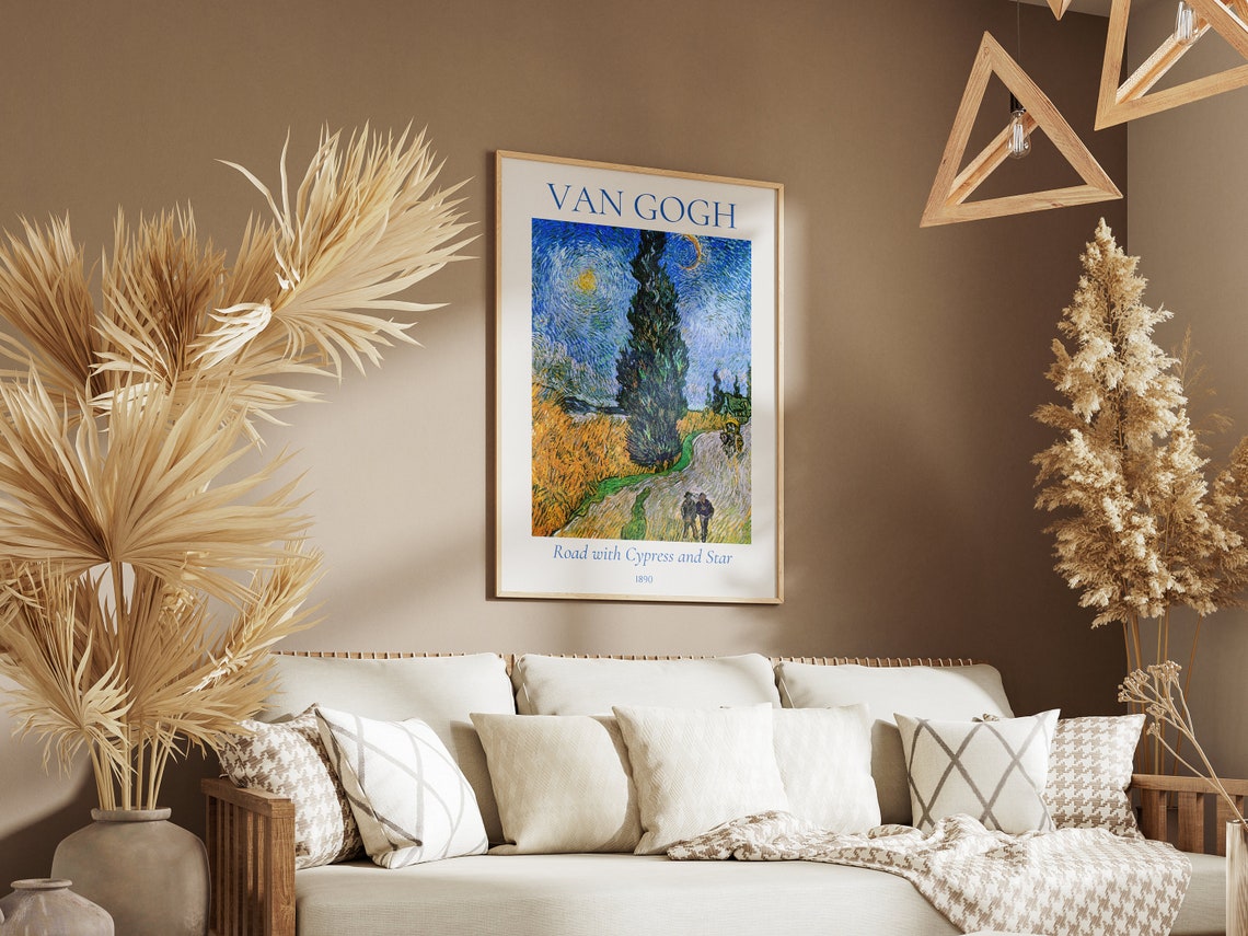 Van Gogh Road with Cypress and Star Night Sky Wheat Field Art Poster - Image 4
