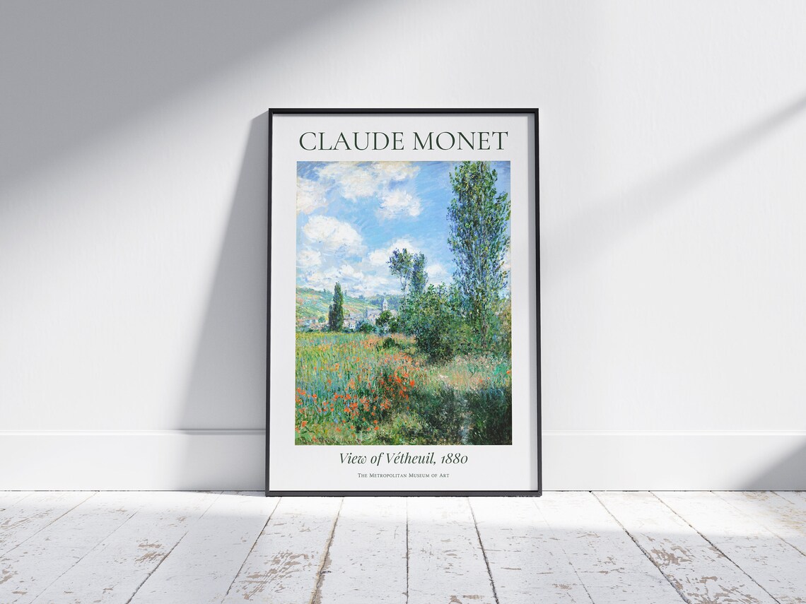 Monet View of Vetheuil Village Poppies 1880 Impressionist Landscape Poster - Image 3