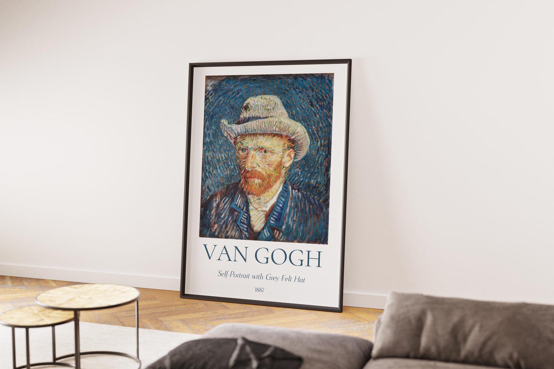 Van Gogh Self-Portrait with Grey Felt Hat 1887 Blue Art Print Poster - Image 7